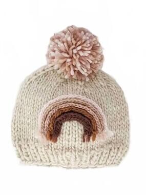 NEW HUGGALUGS girls rainbow knit beanie hat in mauve
